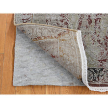Load image into Gallery viewer, 2&#39;6&quot;x9&#39;10&quot; Battleship Gray, Broken And Erased Tulip Design, Silk With Textured Wool, Hand Knotted, Runner Oriental Rug FWR523698