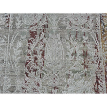 Load image into Gallery viewer, 2&#39;6&quot;x9&#39;10&quot; Battleship Gray, Broken And Erased Tulip Design, Silk With Textured Wool, Hand Knotted, Runner Oriental Rug FWR523698