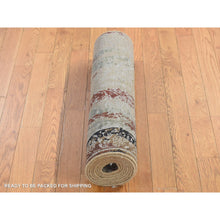 Load image into Gallery viewer, 2&#39;6&quot;x9&#39;10&quot; Battleship Gray, Broken And Erased Tulip Design, Silk With Textured Wool, Hand Knotted, Runner Oriental Rug FWR523698