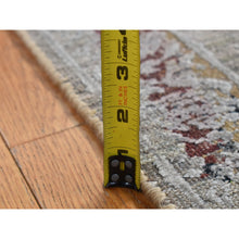 Load image into Gallery viewer, 2&#39;6&quot;x9&#39;10&quot; Battleship Gray, Broken And Erased Tulip Design, Silk With Textured Wool, Hand Knotted, Runner Oriental Rug FWR523698