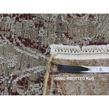 Load image into Gallery viewer, 2&#39;6&quot;x9&#39;10&quot; Battleship Gray, Broken And Erased Tulip Design, Silk With Textured Wool, Hand Knotted, Runner Oriental Rug FWR523698