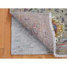 Load image into Gallery viewer, 2&#39;6&quot;x10&#39; Medium Gray, The Sunset Rosettes, Pure Silk And Wool, Hand Knotted, Runner Oriental Rug FWR523710