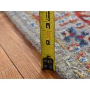 2'6"x10' Medium Gray, The Sunset Rosettes, Pure Silk And Wool, Hand Knotted, Runner Oriental Rug FWR523710