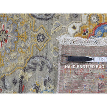 Load image into Gallery viewer, 2&#39;6&quot;x10&#39; Medium Gray, The Sunset Rosettes, Pure Silk And Wool, Hand Knotted, Runner Oriental Rug FWR523710