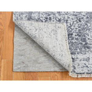 2'7"x7'10" Gainsboro Gray, Hand Knotted, Broken And Erased Persian Design, Wool And Pure Silk, Runner Oriental Rug FWR523746