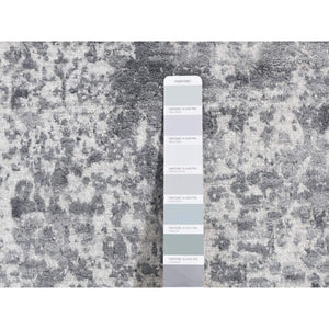 2'7"x7'10" Gainsboro Gray, Hand Knotted, Broken And Erased Persian Design, Wool And Pure Silk, Runner Oriental Rug FWR523746