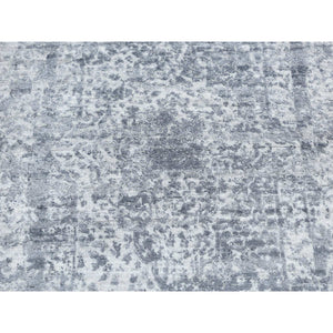 2'7"x7'10" Gainsboro Gray, Hand Knotted, Broken And Erased Persian Design, Wool And Pure Silk, Runner Oriental Rug FWR523746