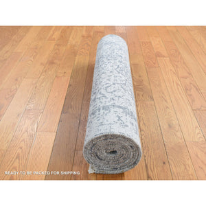 2'7"x7'10" Gainsboro Gray, Hand Knotted, Broken And Erased Persian Design, Wool And Pure Silk, Runner Oriental Rug FWR523746