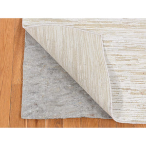 2'5"x8'3" Ivory, Silk With Textured Wool, Tone On Tone, Striae Design, Hi-lo Pile, Hand Knotted, Runner Oriental Rug FWR523758