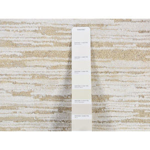 2'5"x8'3" Ivory, Silk With Textured Wool, Tone On Tone, Striae Design, Hi-lo Pile, Hand Knotted, Runner Oriental Rug FWR523758