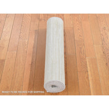 Load image into Gallery viewer, 2&#39;5&quot;x8&#39;3&quot; Ivory, Silk With Textured Wool, Tone On Tone, Striae Design, Hi-lo Pile, Hand Knotted, Runner Oriental Rug FWR523758