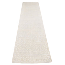 Load image into Gallery viewer, 2&#39;6&quot;x8&#39;3&quot; Bone Ivory, Vine Design, Hand Knotted, Tone on Tone, Pure Silk with Textured Wool, Runner Oriental Rug FWR523764
