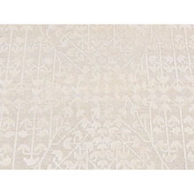 Load image into Gallery viewer, 2&#39;6&quot;x8&#39;3&quot; Bone Ivory, Vine Design, Hand Knotted, Tone on Tone, Pure Silk with Textured Wool, Runner Oriental Rug FWR523764