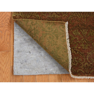 2'5"x11'4" Bitter Chocolate Brown, Abarasque Design, Nepali Tone On Tone, Wool And Silk, Hand Knotted, Runner Oriental Rug FWR523806