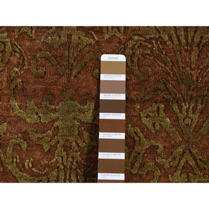 2'5"x11'4" Bitter Chocolate Brown, Abarasque Design, Nepali Tone On Tone, Wool And Silk, Hand Knotted, Runner Oriental Rug FWR523806