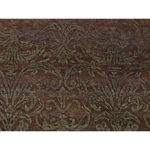 2'5"x11'4" Bitter Chocolate Brown, Abarasque Design, Nepali Tone On Tone, Wool And Silk, Hand Knotted, Runner Oriental Rug FWR523806
