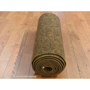 2'5"x11'4" Bitter Chocolate Brown, Abarasque Design, Nepali Tone On Tone, Wool And Silk, Hand Knotted, Runner Oriental Rug FWR523806