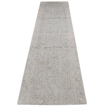 Load image into Gallery viewer, 2&#39;5&quot;x12&#39; Smoke Gray, Fine Jacquard with Erased Design, Hand Loomed, Tone on Tone Light Colours, Wool and Plant Based Silk, Oriental Runner Rug FWR523836