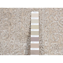Load image into Gallery viewer, 2&#39;5&quot;x12&#39; Smoke Gray, Fine Jacquard With Erased Design, Hand Loomed, Tone On Tone Light Colours, Wool And Plant Based Silk, Oriental Runner Rug FWR523836