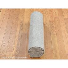 Load image into Gallery viewer, 2&#39;5&quot;x12&#39; Smoke Gray, Fine Jacquard With Erased Design, Hand Loomed, Tone On Tone Light Colours, Wool And Plant Based Silk, Oriental Runner Rug FWR523836