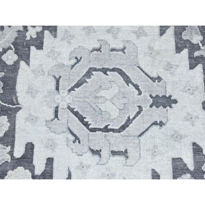 2'6"x11'10" Nevada Gray, Hand Knotted, Oushak Influence, Silk With Textured Wool, Runner Oriental Rug FWR523842