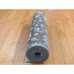 2'6"x11'10" Nevada Gray, Hand Knotted, Oushak Influence, Silk With Textured Wool, Runner Oriental Rug FWR523842