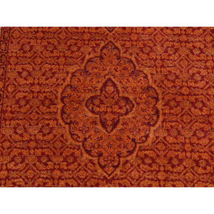 2'9"x11'10" Pumpkin Orange, Tabriz Mahi, Wool, Dense Weave, Hand Knotted, Runner Oriental Rug FWR523848