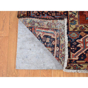 9'4"x12'10" Barn Red, Antique Persian Heriz With Small Geometric Flower Center Medallion, Hand Knotted, Pure Wool, Clean With Sides And Ends Professionally Secured, Good Condition, Oriental Rug FWR523860