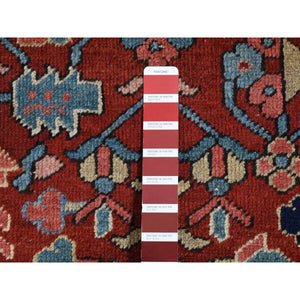 9'4"x12'10" Barn Red, Antique Persian Heriz With Small Geometric Flower Center Medallion, Hand Knotted, Pure Wool, Clean With Sides And Ends Professionally Secured, Good Condition, Oriental Rug FWR523860