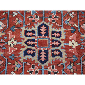 9'4"x12'10" Barn Red, Antique Persian Heriz With Small Geometric Flower Center Medallion, Hand Knotted, Pure Wool, Clean With Sides And Ends Professionally Secured, Good Condition, Oriental Rug FWR523860