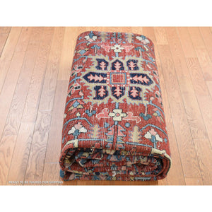 9'4"x12'10" Barn Red, Antique Persian Heriz With Small Geometric Flower Center Medallion, Hand Knotted, Pure Wool, Clean With Sides And Ends Professionally Secured, Good Condition, Oriental Rug FWR523860