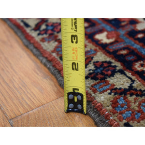 9'4"x12'10" Barn Red, Antique Persian Heriz With Small Geometric Flower Center Medallion, Hand Knotted, Pure Wool, Clean With Sides And Ends Professionally Secured, Good Condition, Oriental Rug FWR523860