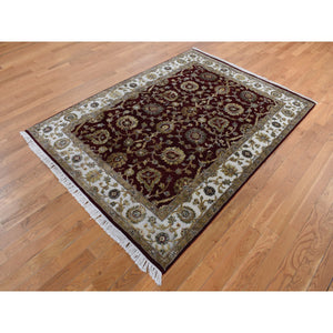 5'1"x7'1" Burgundy Red, Rajasthan Design, Half Wool and Half Silk, Hand Knotted, Oriental Rug FWR523920