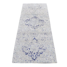 Load image into Gallery viewer, 2&#39;5&quot;x6&#39;1&quot; Chrome Gray, Diminishing Cypress Trees with Medallion Design, Silk with Textured Wool, Hand Knotted, Runner Oriental Rug FWR523950