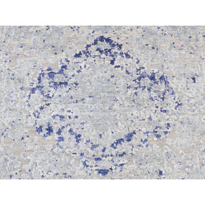 2'5"x6'1" Chrome Gray, Diminishing Cypress Trees with Medallion Design, Silk with Textured Wool, Hand Knotted, Runner Oriental Rug FWR523950