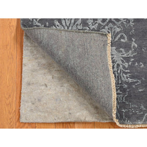 2'9"x6'9" Arsenic Gray, Broken And Erased Abarasque Design, Wool And Silk, Tone On Tone, Handmade, Runner Oriental Rug FWR523980