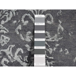 2'9"x6'9" Arsenic Gray, Broken And Erased Abarasque Design, Wool And Silk, Tone On Tone, Handmade, Runner Oriental Rug FWR523980
