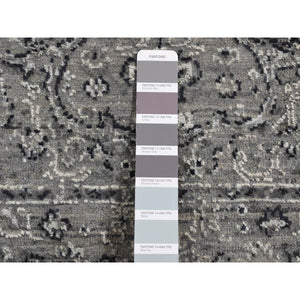 2'6"x6' Nickel Gray, Broken And Erased With Textured Wool Persian Design, Hand Knotted, Runner Oriental Rug FWR523986