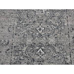 2'6"x6' Nickel Gray, Broken And Erased With Textured Wool Persian Design, Hand Knotted, Runner Oriental Rug FWR523986