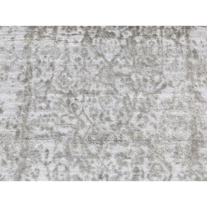 2'7"x6' Smokey Gray, Hand Knotted, Wool And Pure Silk, Broken And Erased Persian Design, Runner Oriental Rug FWR523998