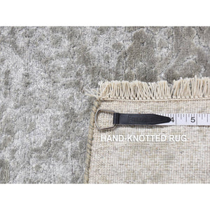 2'7"x6' Smokey Gray, Hand Knotted, Wool And Pure Silk, Broken And Erased Persian Design, Runner Oriental Rug FWR523998