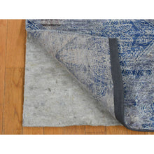Load image into Gallery viewer, 2&#39;6&quot;x6&#39; Yale Blue, Silk With Textured Wool, Broken And Erased Rosette Design, Hand Knotted, Runner Oriental Rug FWR524022