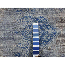 Load image into Gallery viewer, 2&#39;6&quot;x6&#39; Yale Blue, Silk With Textured Wool, Broken And Erased Rosette Design, Hand Knotted, Runner Oriental Rug FWR524022