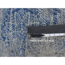 Load image into Gallery viewer, 2&#39;6&quot;x6&#39; Yale Blue, Silk With Textured Wool, Broken And Erased Rosette Design, Hand Knotted, Runner Oriental Rug FWR524022