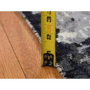2'7"x6'2" Olive Black, Hi-Low Pile, Abstract Design, Wool and Silk, Hand Knotted, Runner Oriental Rug FWR524034