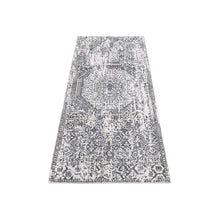 Load image into Gallery viewer, 2&#39;5&quot;x5&#39;10&quot; Granite Black, Hand Loomed, Broken and Erased Mamluk Design, Wool and Art Silk, Runner Oriental Rug FWR524046