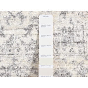 2'6"x6' Ivory, Broken and Erased Tone on Tone Persian Fish Mahi Pattern, Wool and Silk, Blend, Hand Knotted, Runner Oriental Rug FWR524076