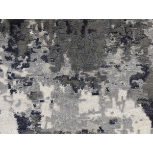 2'7"x5'9" Abbey Black, Galaxy Design, Wool and Silk, Hand Knotted, Runner Oriental Rug FWR524082