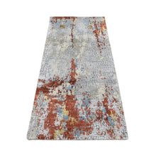 Load image into Gallery viewer, 2&#39;6&quot;x5&#39;10&quot; Goose Gray, Wool and Silk, Abstract with Fire Mosaic Design, Hand Knotted, Runner Oriental Rug FWR524106