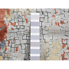Load image into Gallery viewer, 2&#39;6&quot;x5&#39;10&quot; Goose Gray, Wool and Silk, Abstract with Fire Mosaic Design, Hand Knotted, Runner Oriental Rug FWR524106